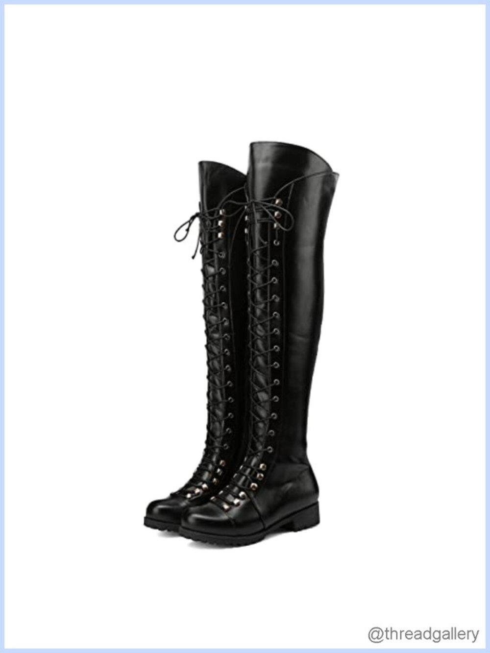 Over The Knee High Boots Lace-up Flat Long Boot PU Leather Riding